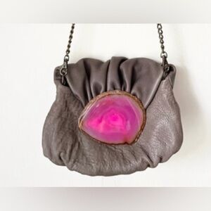 Malababa Purse Minihontas Clutch Crossbody Gray and Pink Stone Leather